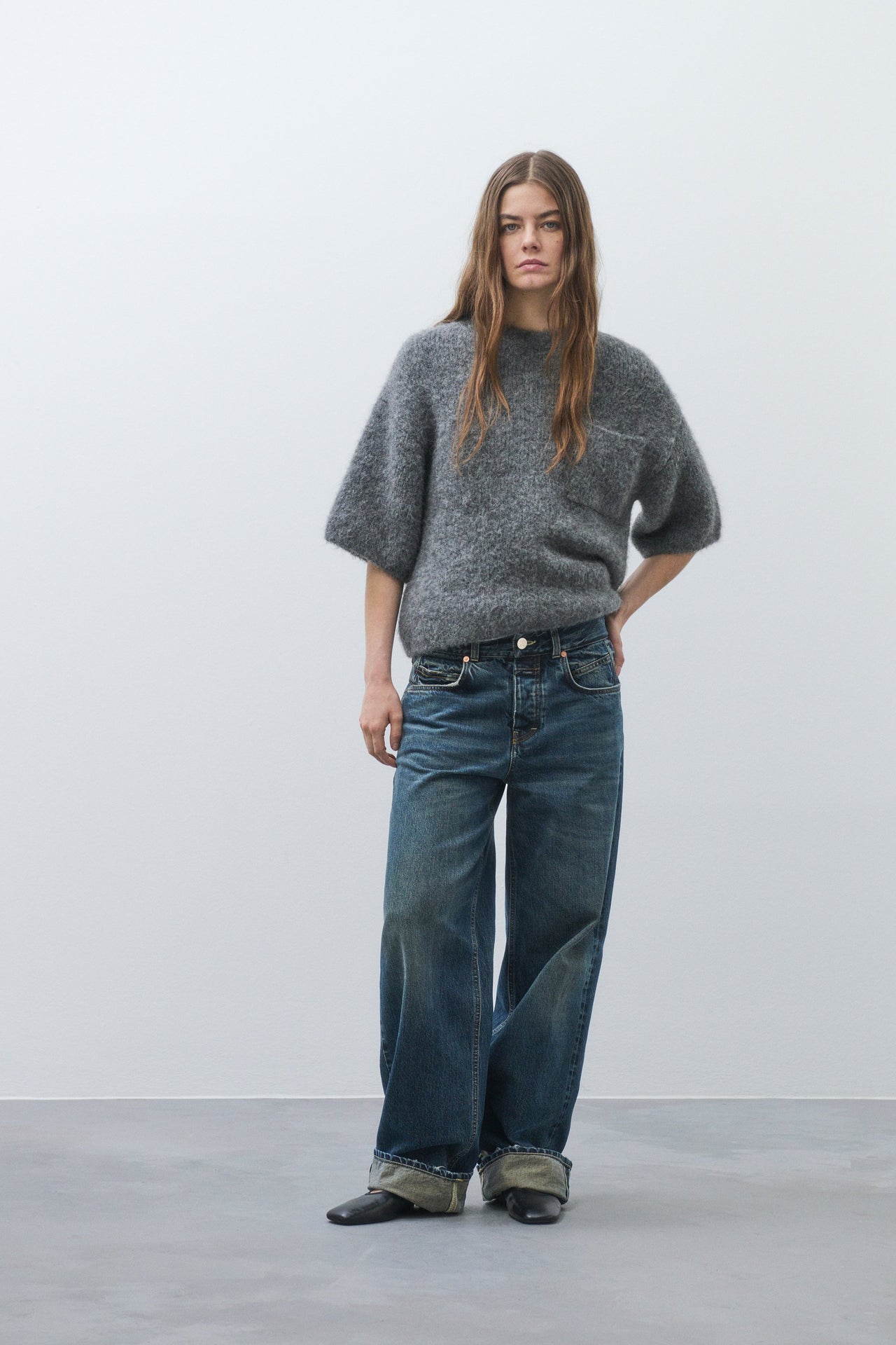 CLOSED WOMENS SHORT-SLEEVED ALPACA SWEATER - DARK GREY MELANGE