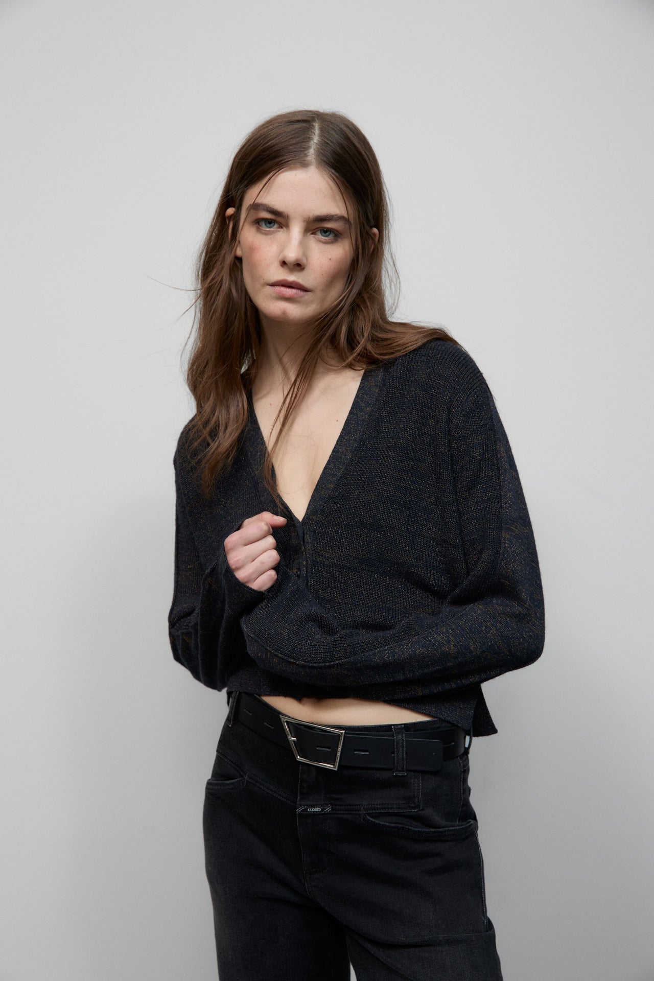 CLOSED WOMENS CROPPED CARDIGAN - SMOKEY BLUE