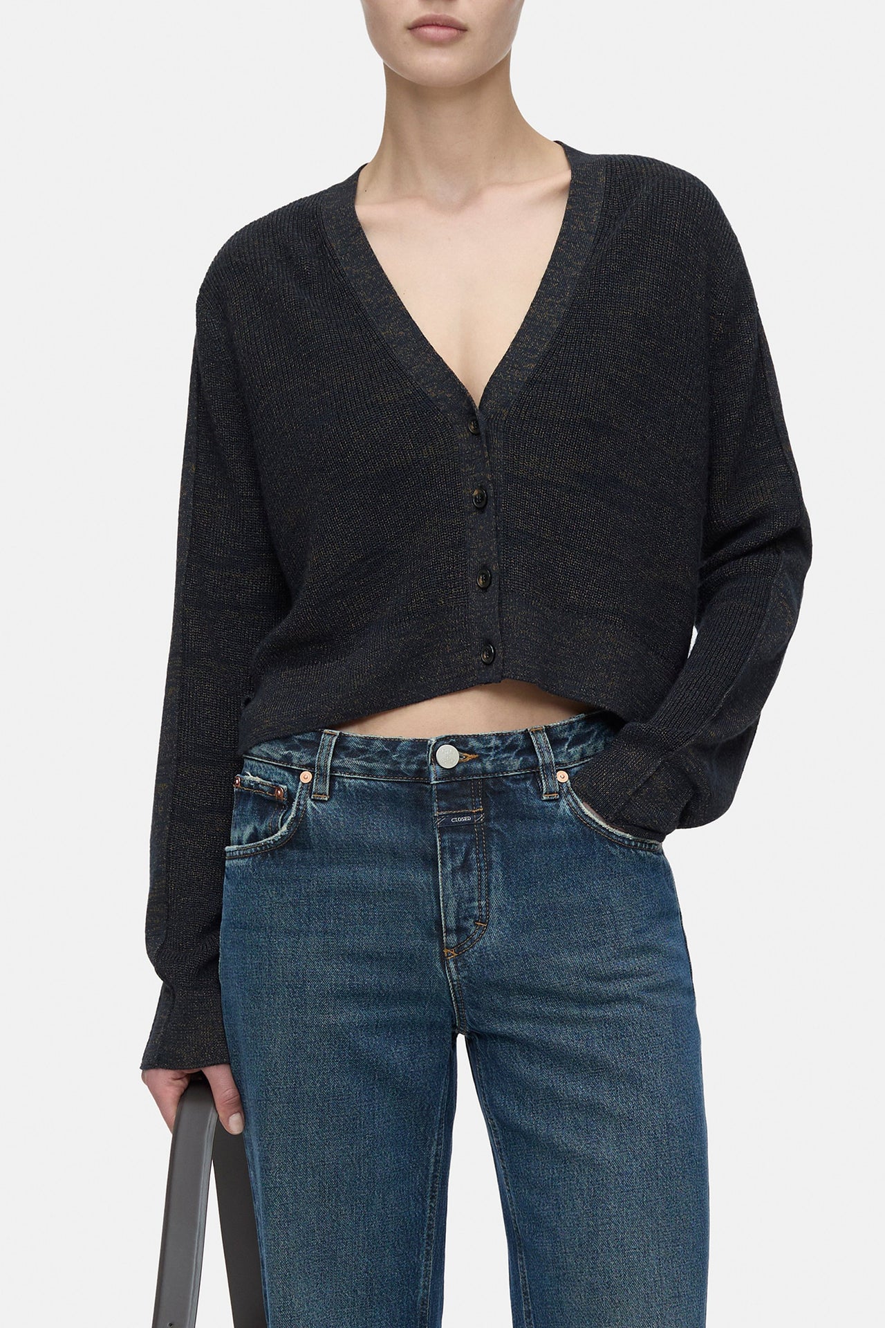 CLOSED WOMENS CROPPED CARDIGAN - SMOKEY BLUE