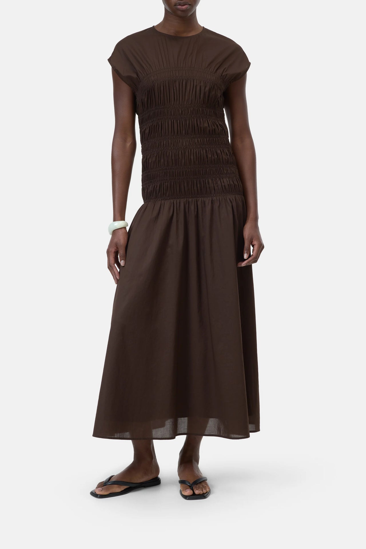 CLOSED WOMENS SMOCKED DRESS - MAPLE BROWN