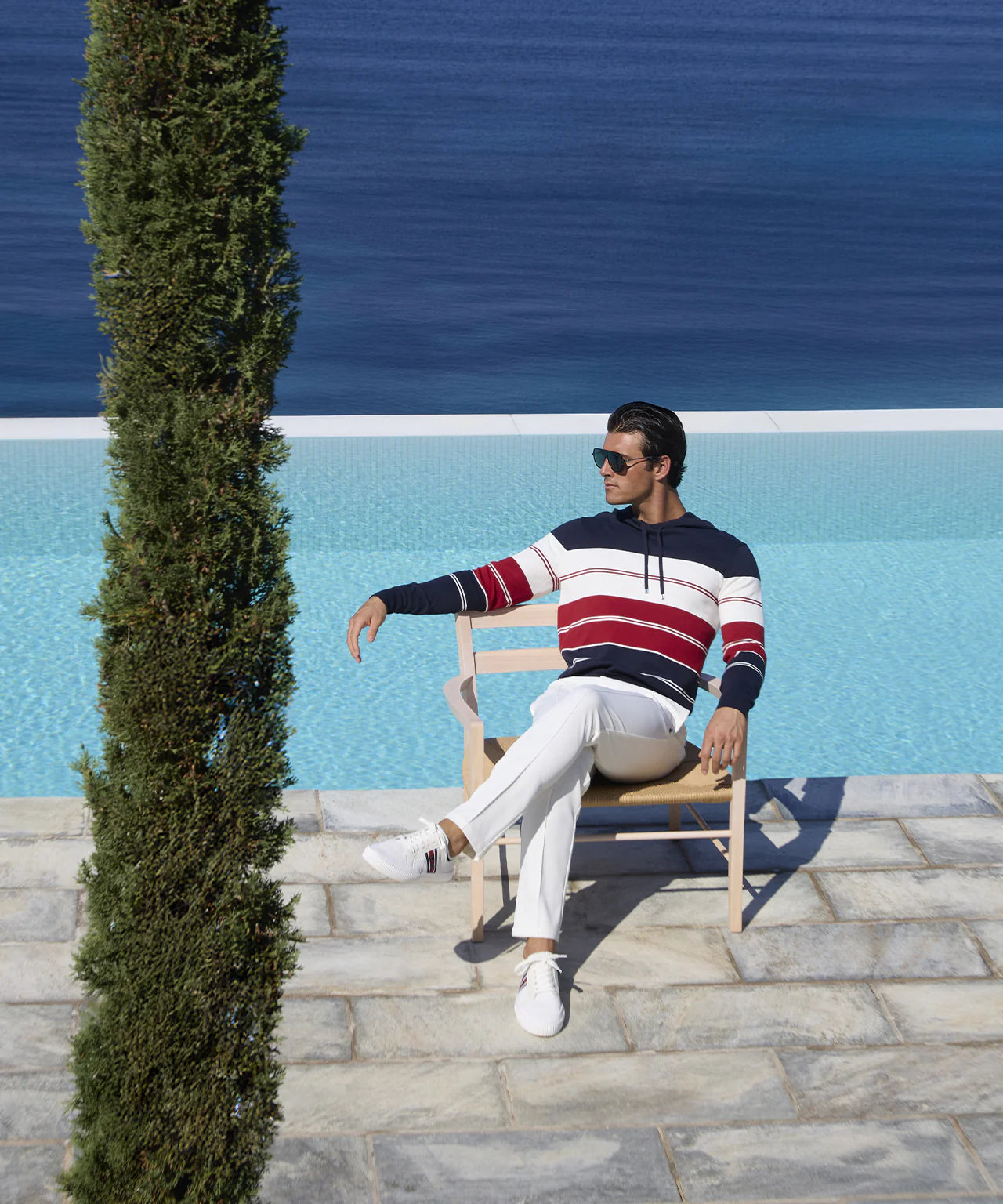 RON DORFF COTTON HOODIE WITH STRIPES - NAVY