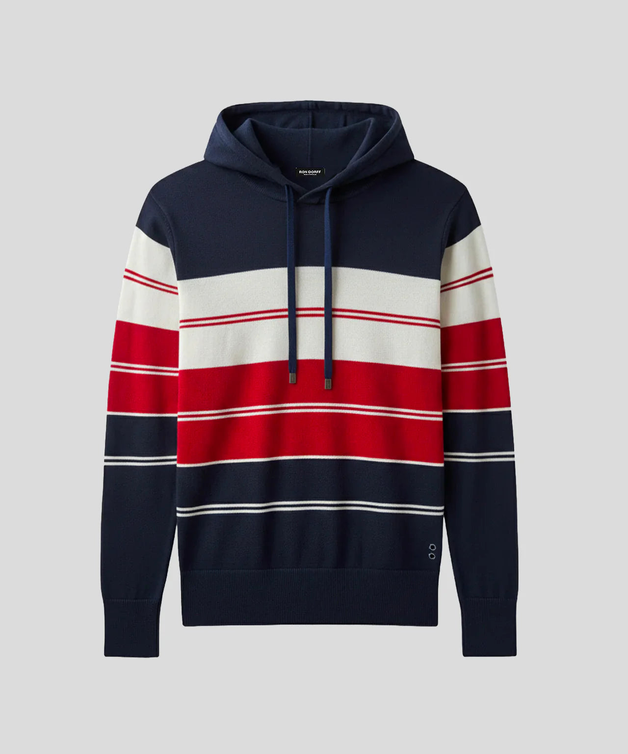 RON DORFF COTTON HOODIE WITH STRIPES - NAVY