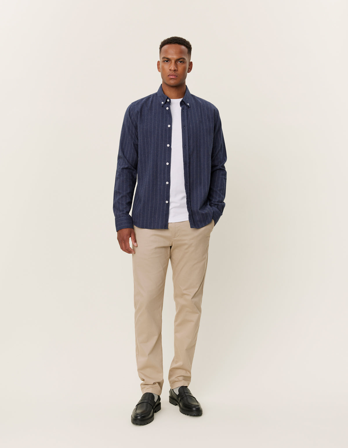 LES DEUX DESERT REG STRIPE SHIRT - DARK NAVY/IVORY