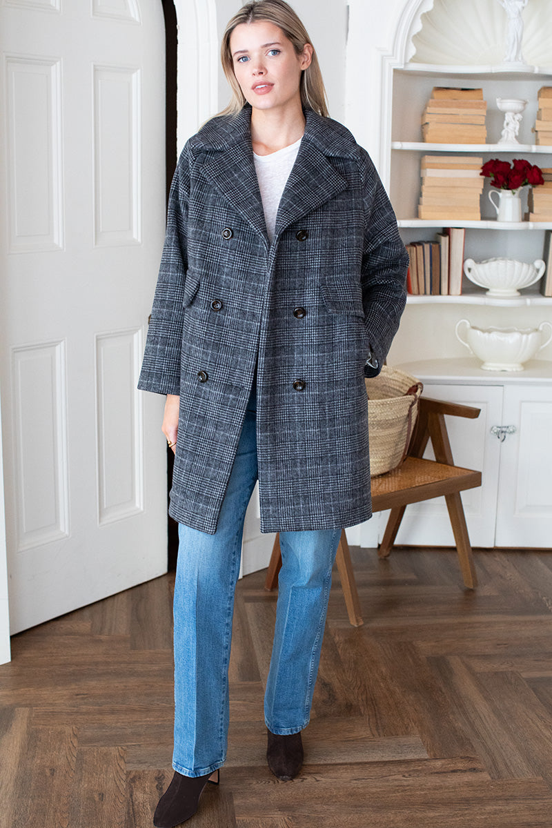 EMERSON FRY THOMAS COAT - STEWARD PLAID CHARCOAL WOOL
