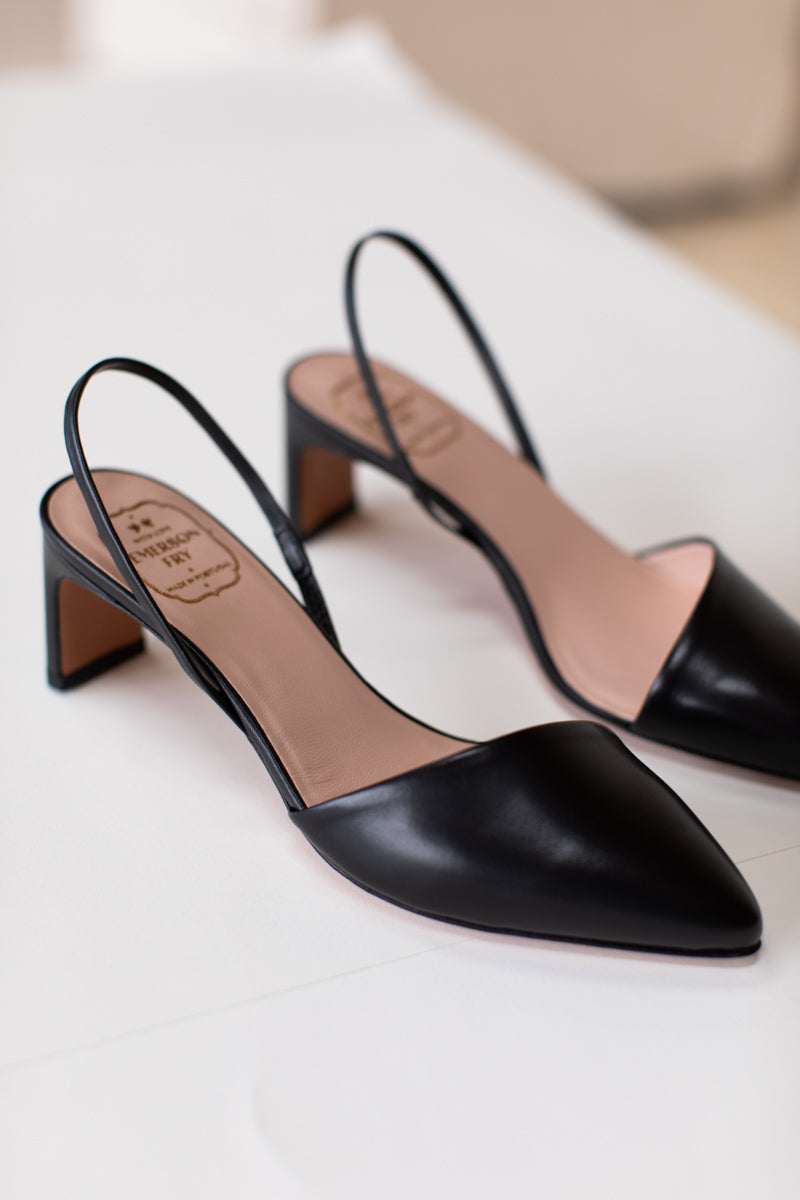 EMERSON FRY FRANKIE ANGLED SLINGBACK - BLACK LEATHER