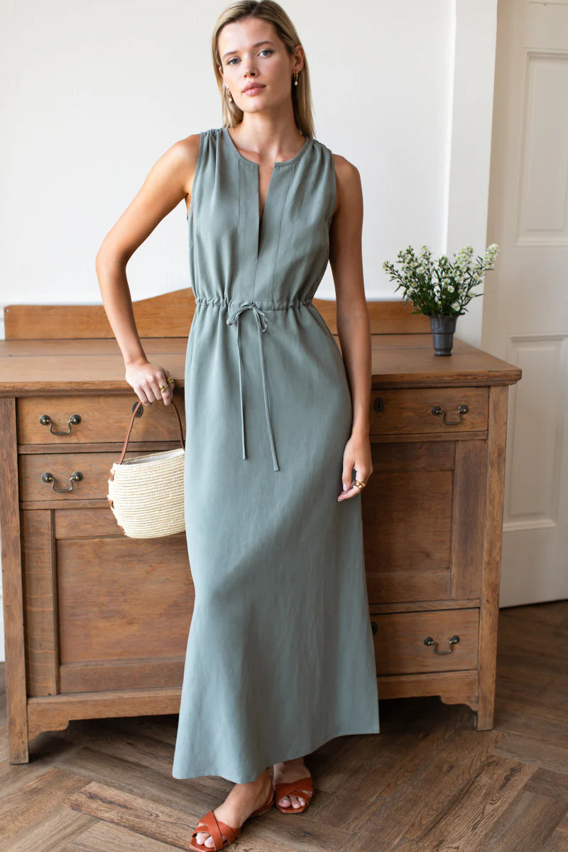 EMERSON FRY GRECIAN KEYHOLE DRESS - AGAVE LINEN