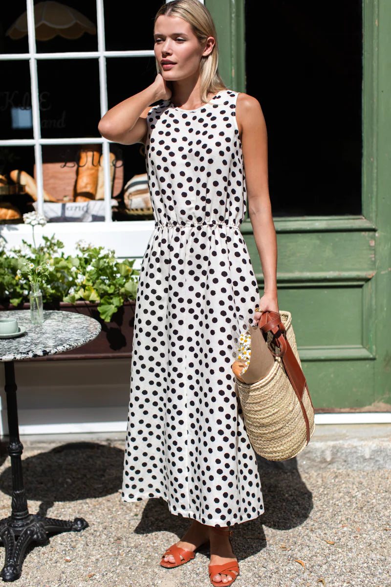EMERSON FRY ATELIER SUNDRESS - LARGE DOTS IVORY + BLACK