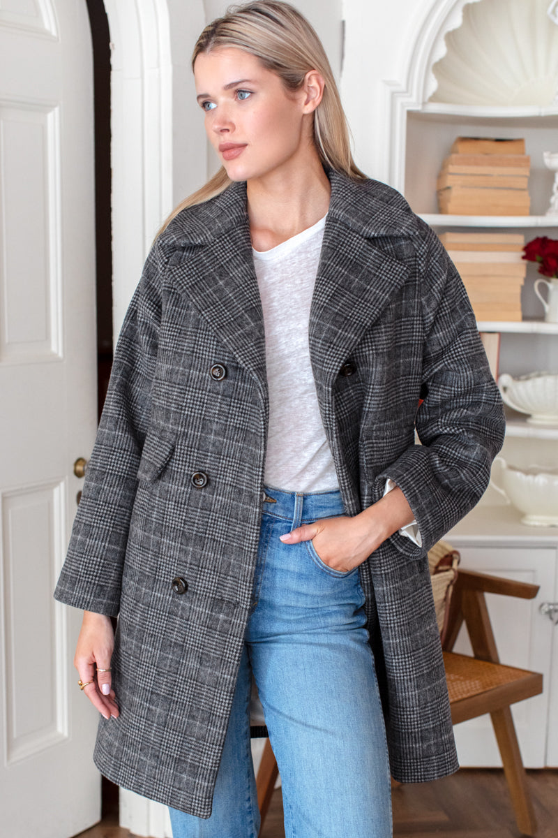 EMERSON FRY THOMAS COAT - STEWARD PLAID CHARCOAL WOOL