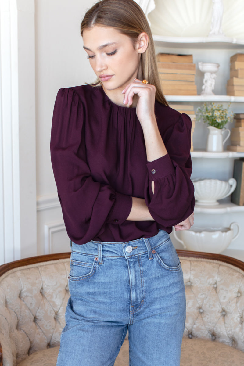 EMERSON FRY GATHERED NECKLINE TOP - WINETASTING