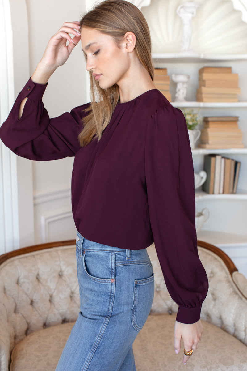 EMERSON FRY GATHERED NECKLINE TOP - WINETASTING