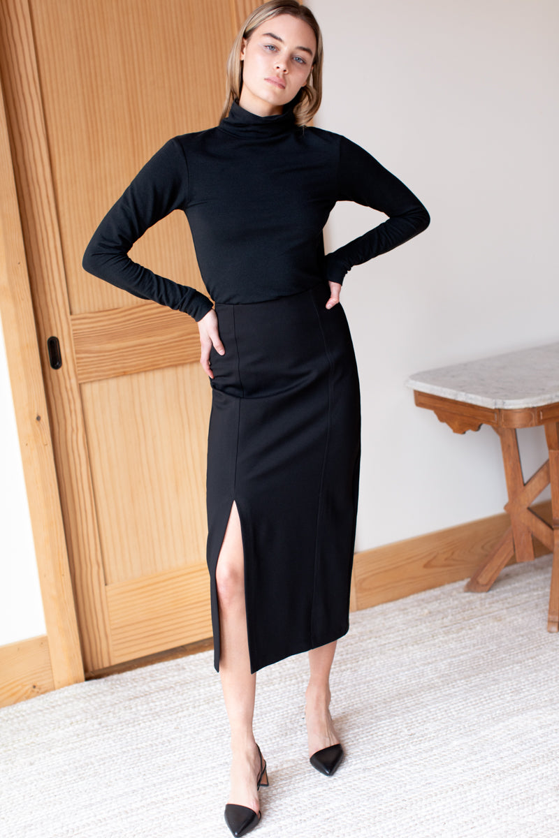 EMERSON FRY PENCIL SKIRT - BLACK PONTE