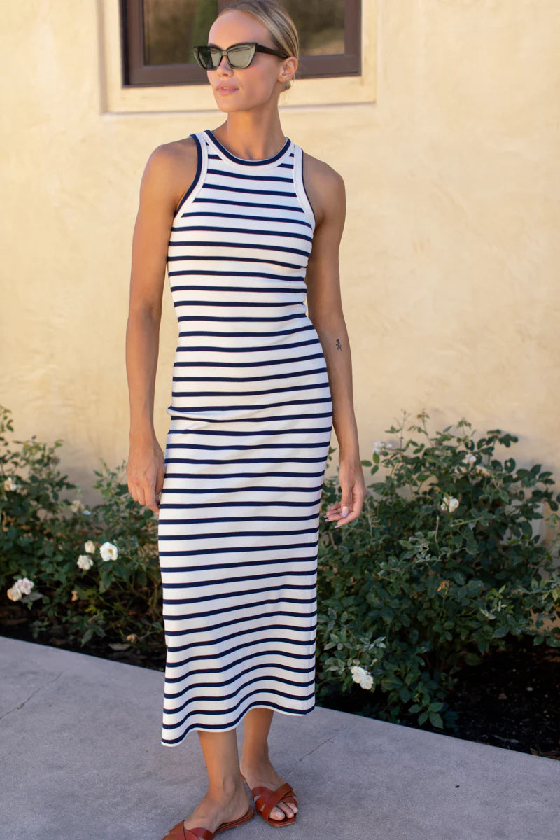 EMERSON FRY RACERBACK TANK MAXI DRESS - NAVY STRIPE RIB