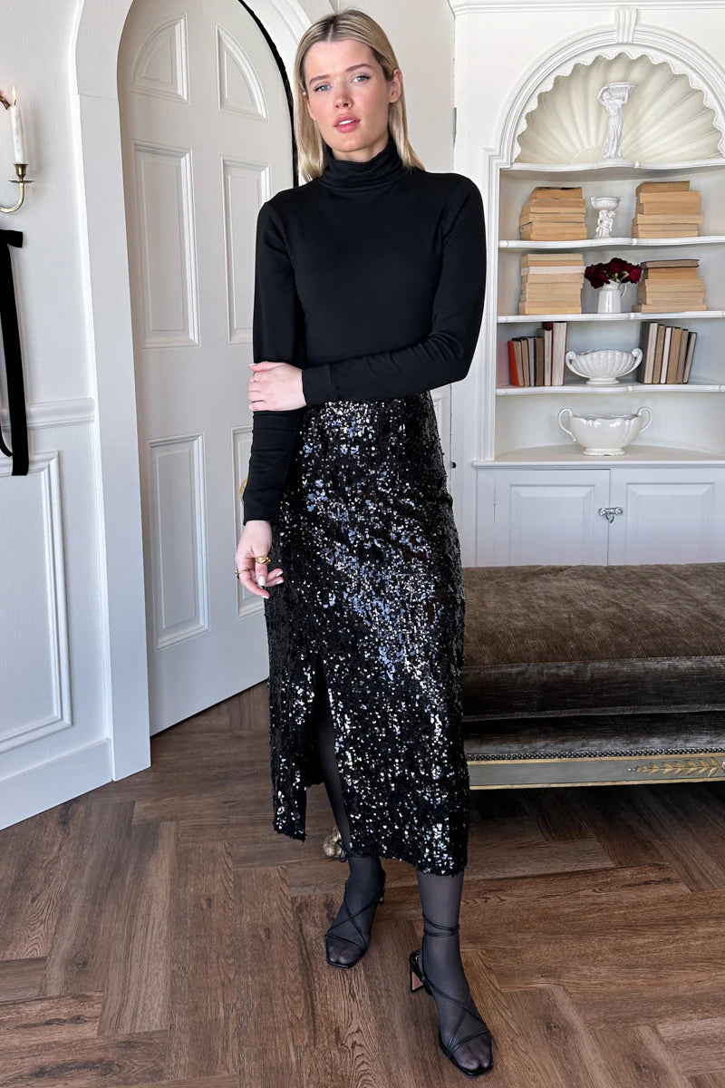 EMERSON FRY SEQUIN PENCIL SKIRT - BLACK SEQUIN