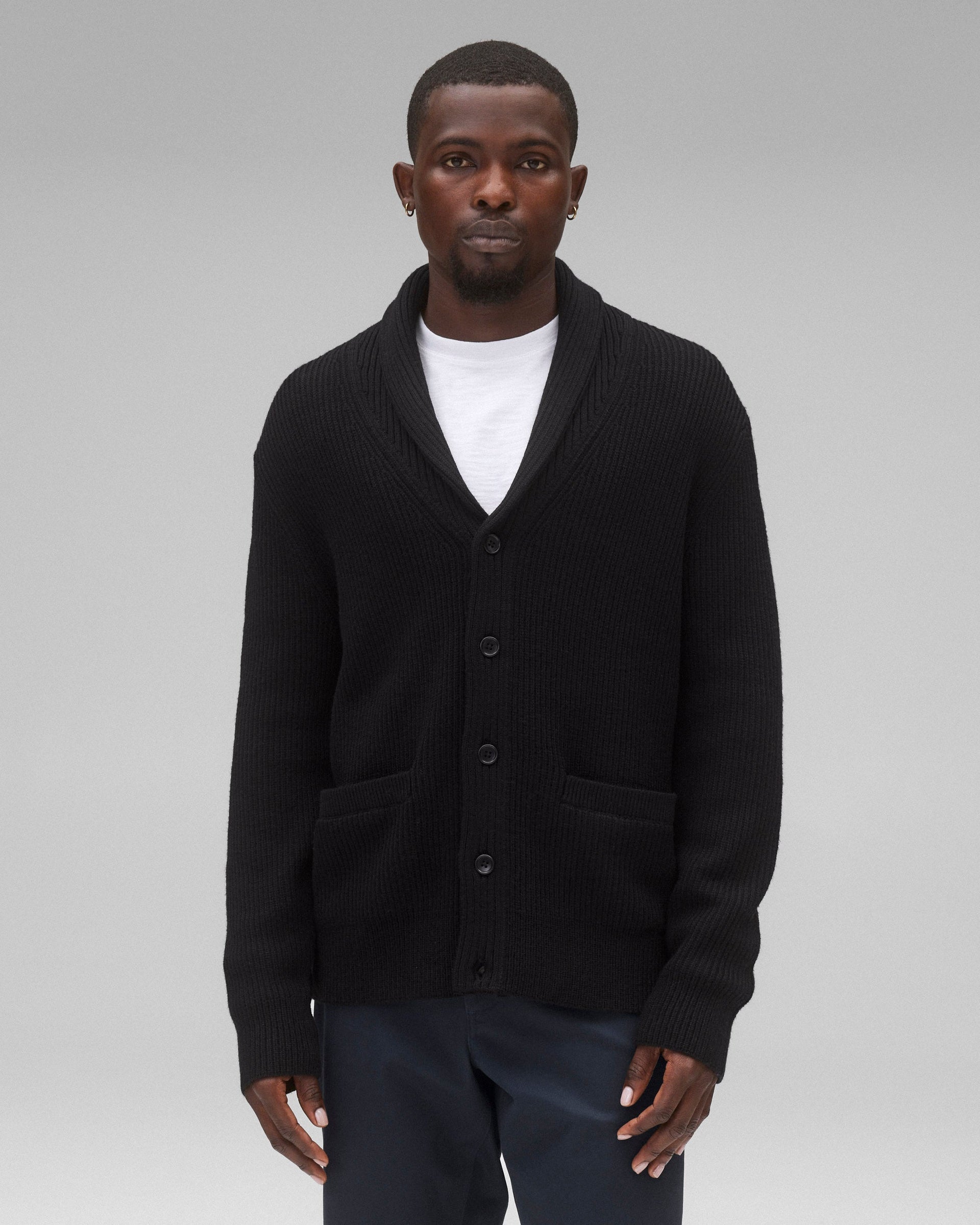 REIGNING CHAMP MERINO RIB VINNIE SHAWL CARDIGAN COLORS BLACK M