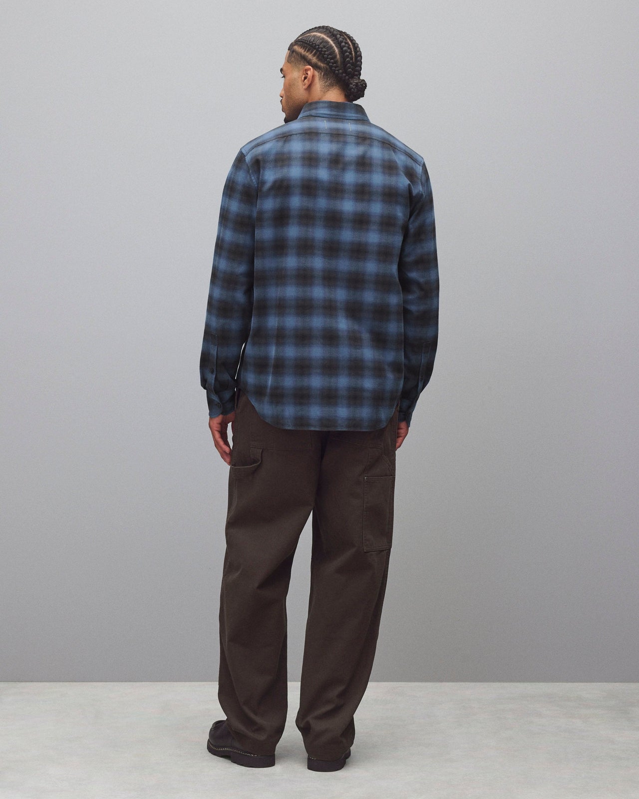 REIGNING CHAMP COTTON PLAID SITE STANDARD SHIRT - MIDNIGHT/BLACK