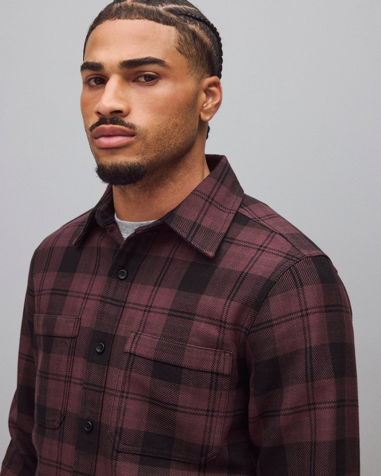 REIGNING CHAMP COTTON PLAID UNION STANDARD SHIRT - OXBLOOD
