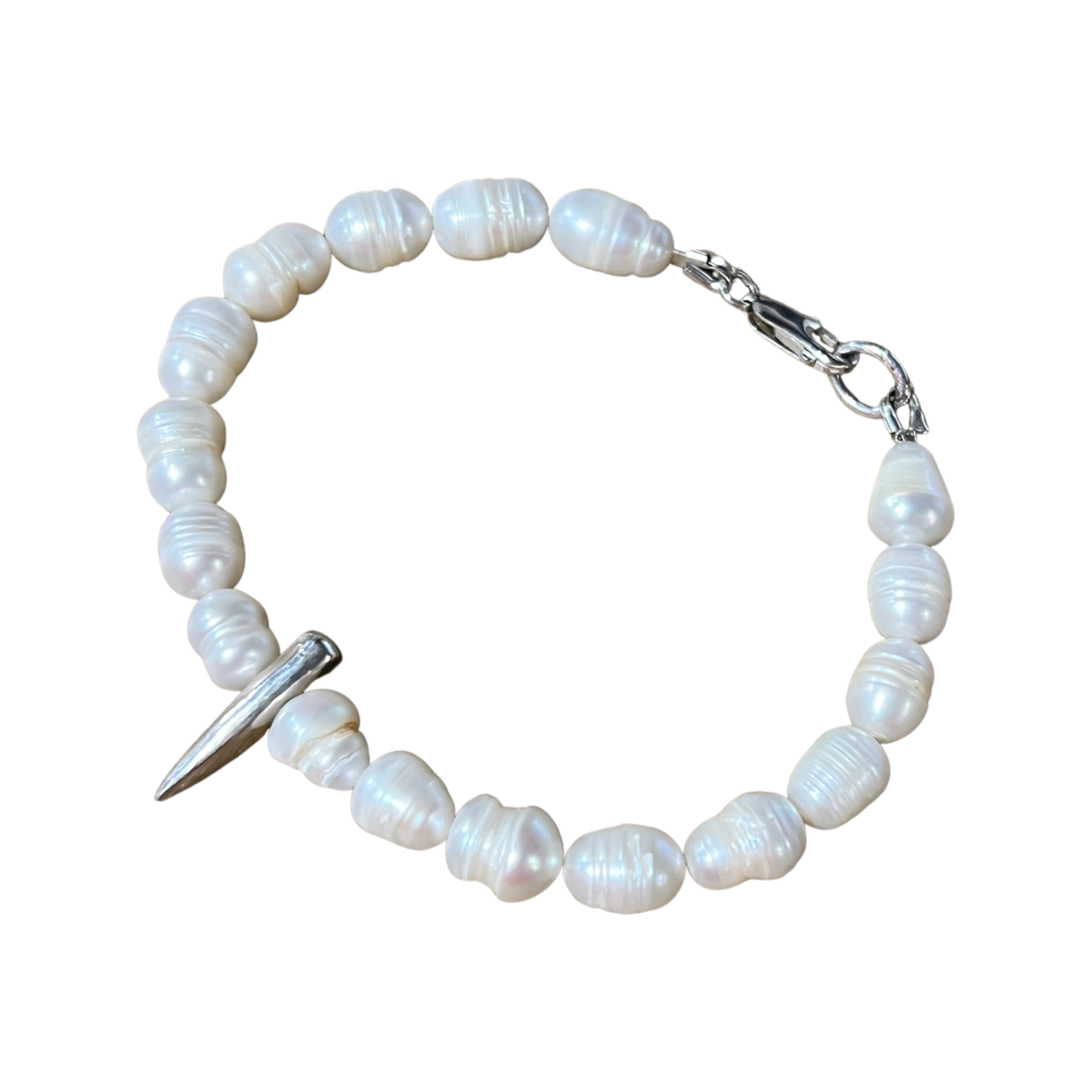 BRITT BOLTON SPIKE PEARL BRACELET - SILVER