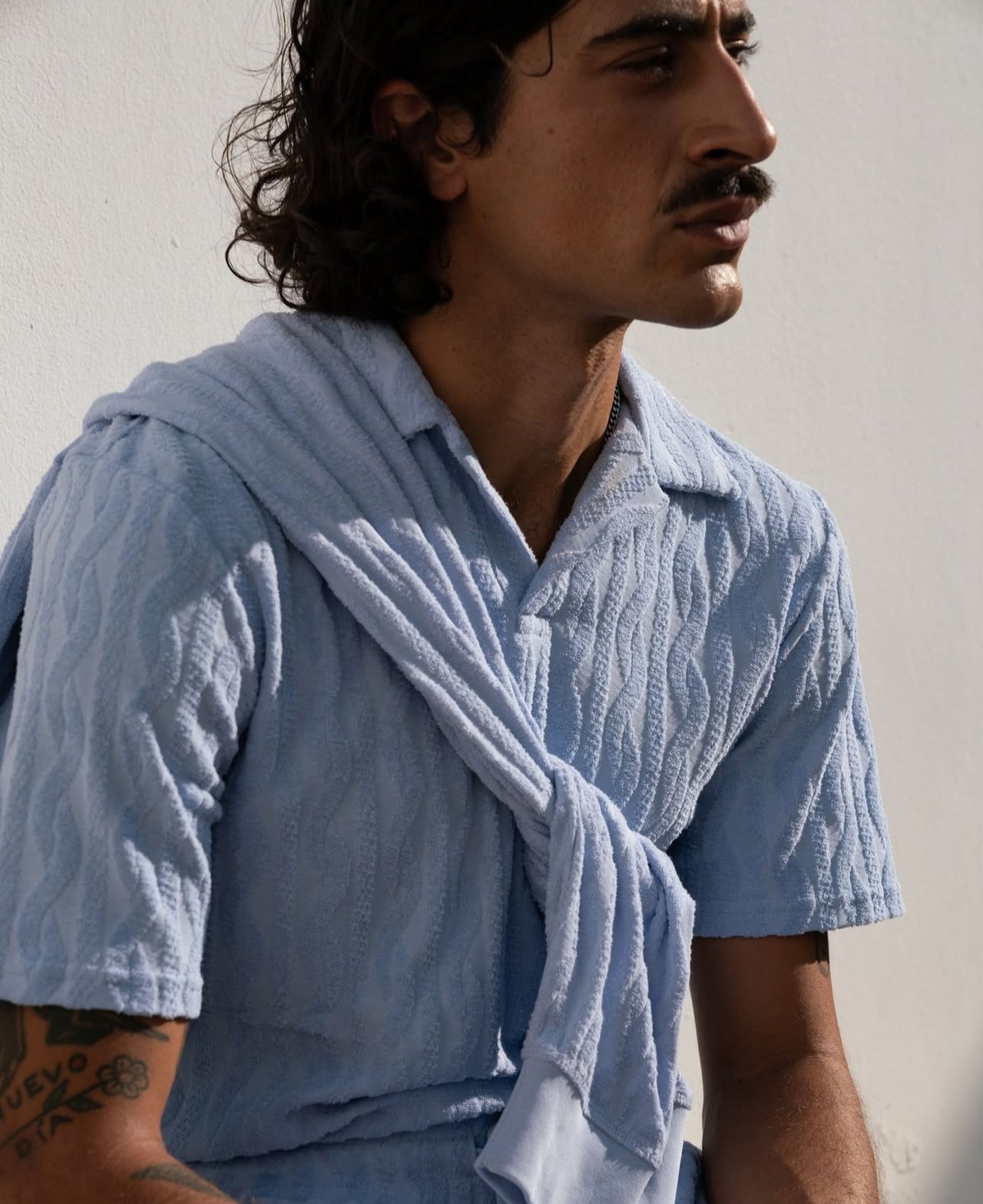 FRESCOBOL CARIOCA FAUSTINO TERRY COTTON POLO - CHAMBRAY BLUE