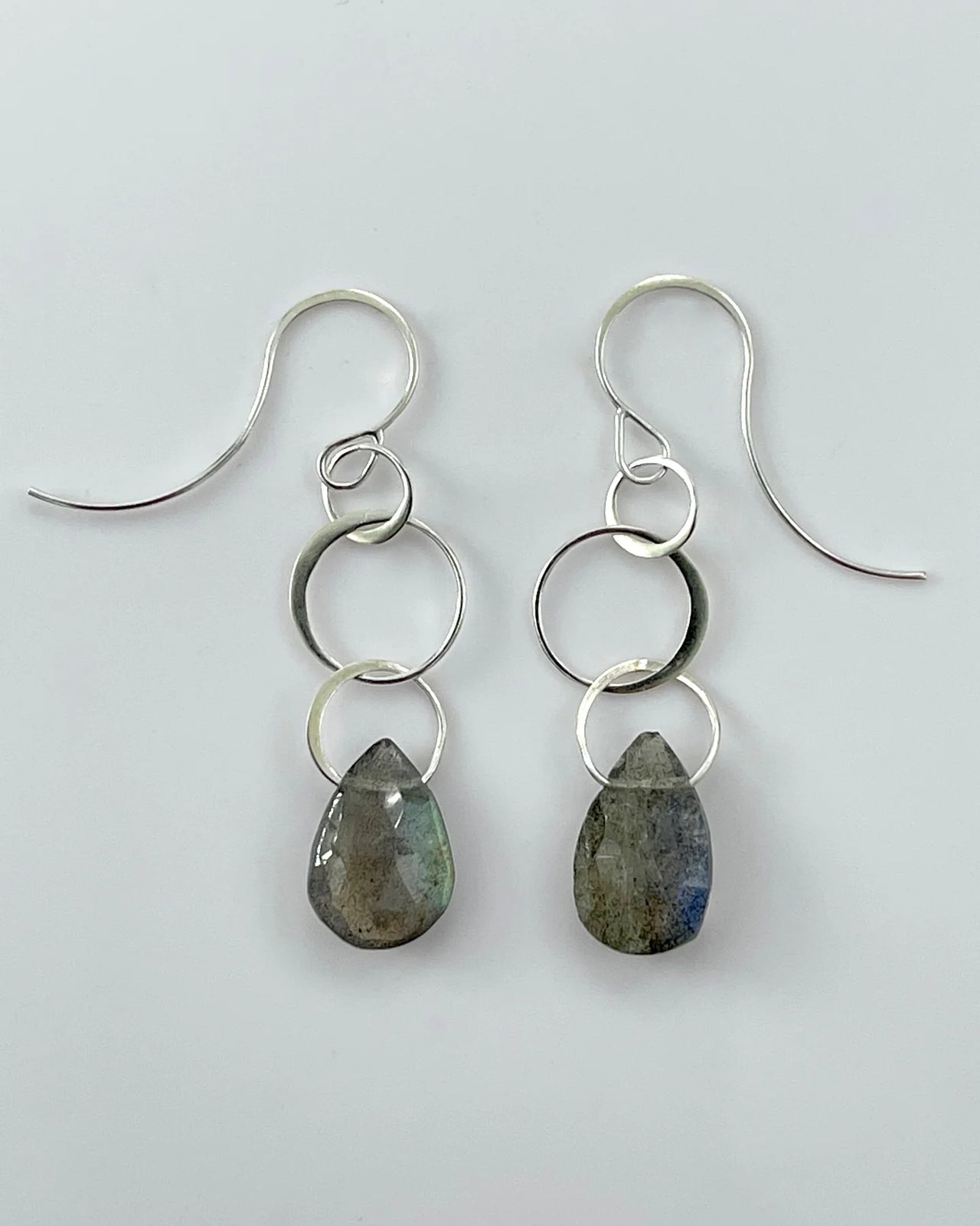 MELISSA JOY MANNING LABRADORITE THREE LINK EARRINGS - STERLING SILVER