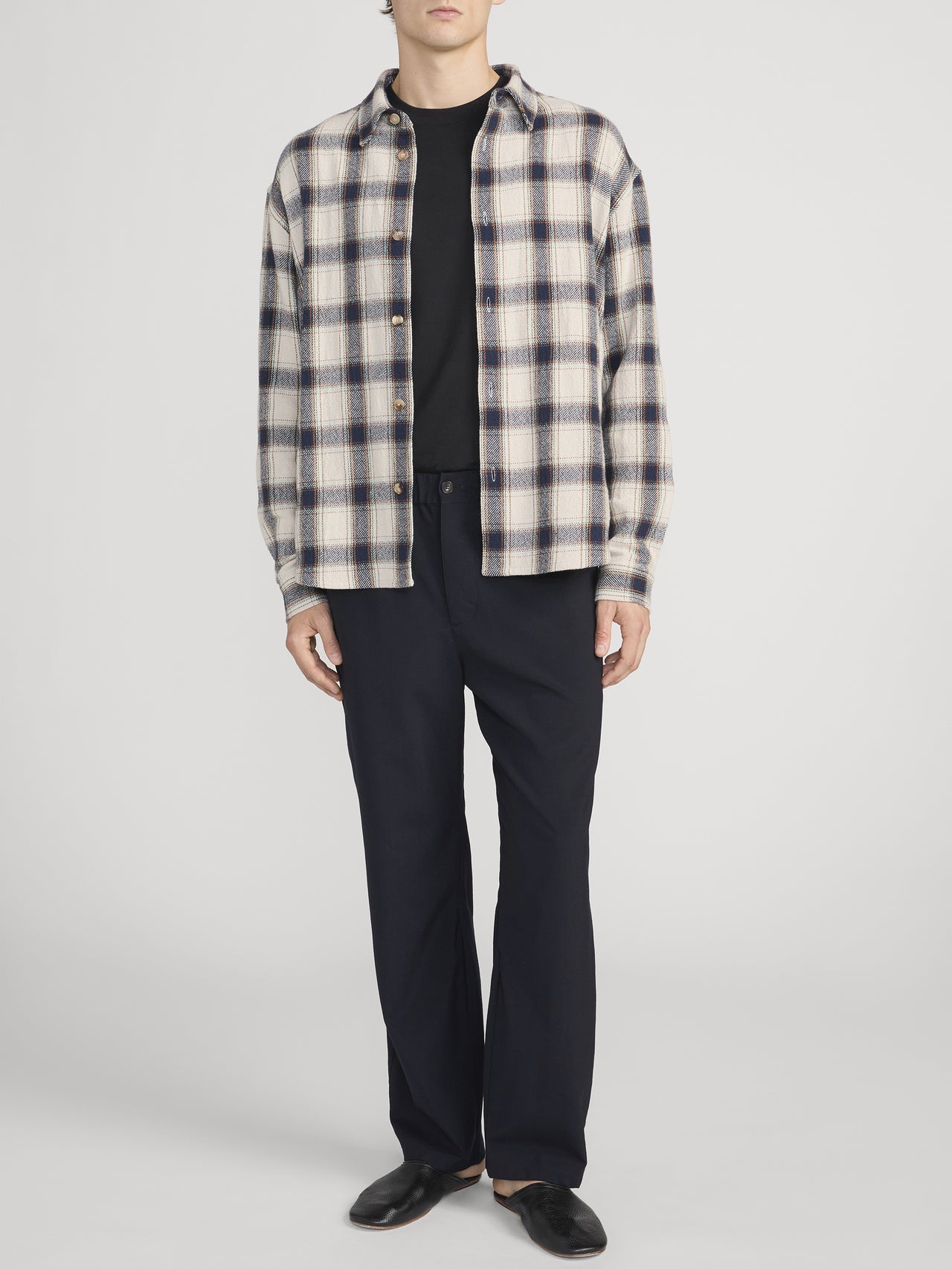 FRAME MENS PLAID OVERSHIRT - CREAM/NAVY PLAID