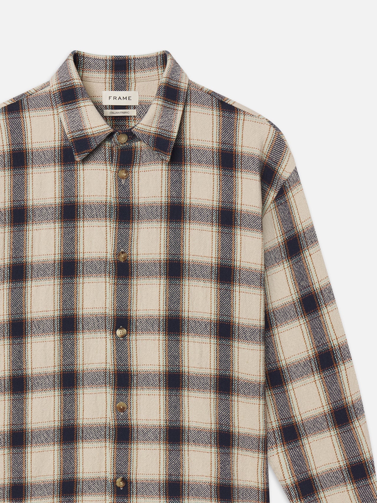 FRAME MENS PLAID OVERSHIRT - CREAM/NAVY PLAID