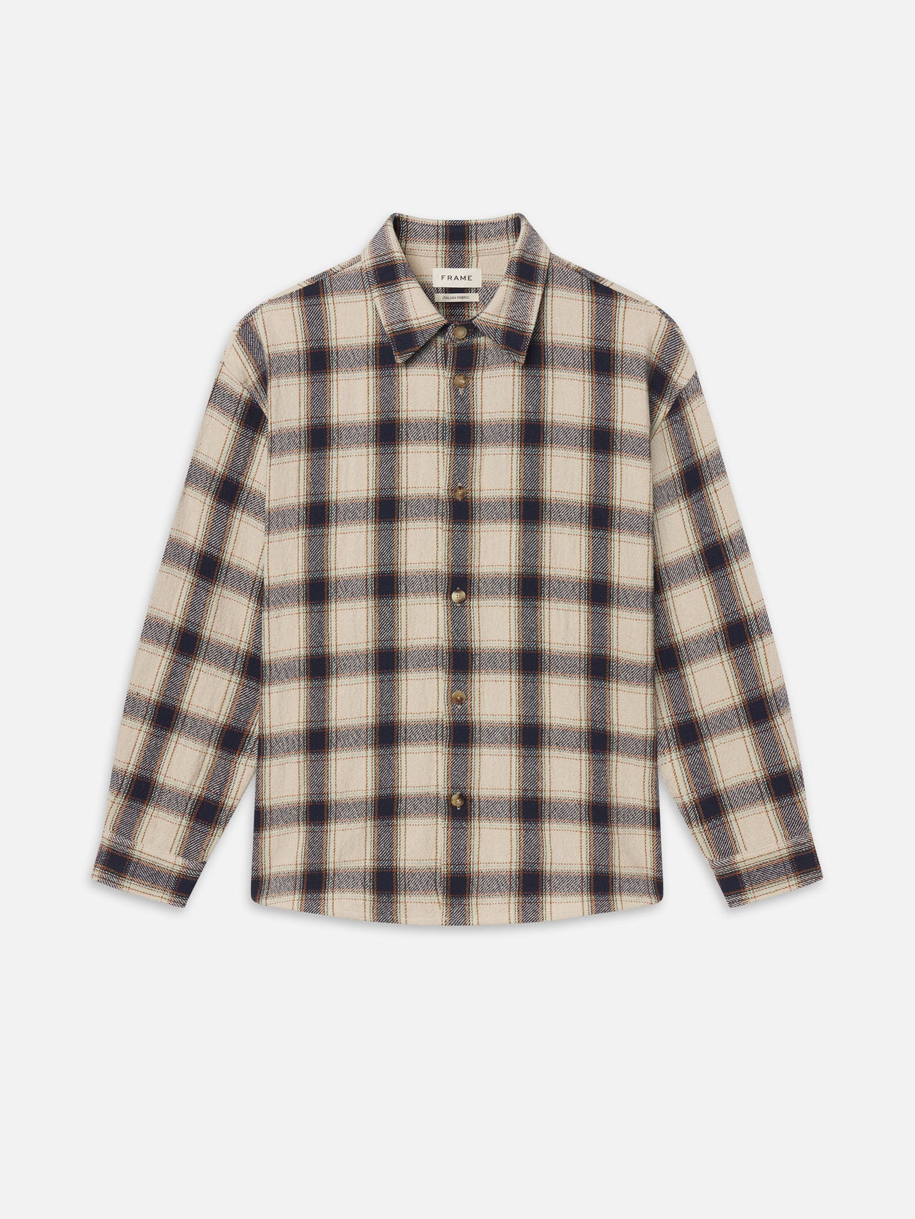 FRAME MENS PLAID OVERSHIRT - CREAM/NAVY PLAID