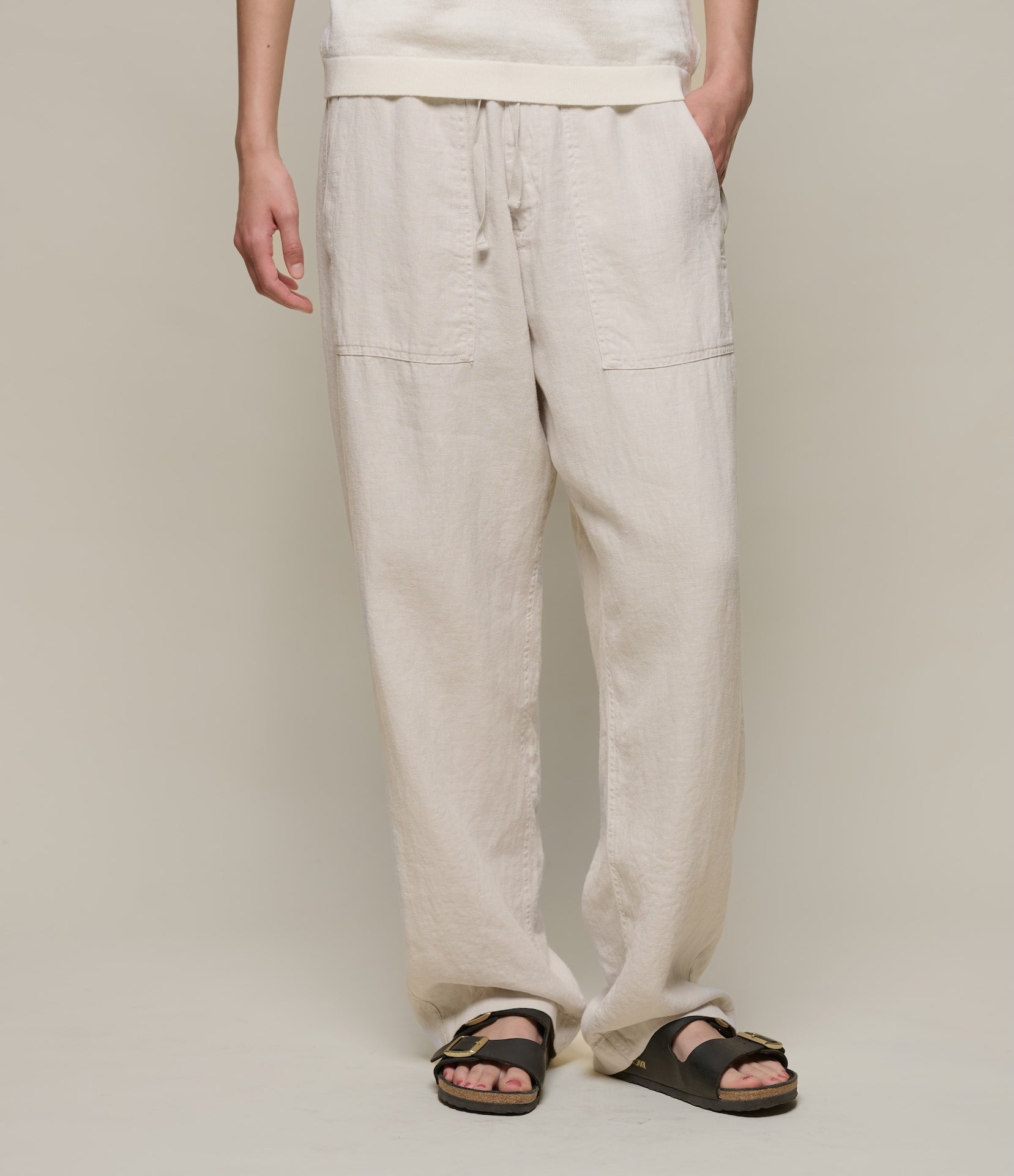 パンツ BERNARDZINS cotton linen Trousers MERZ B. SCHWANEN UNISEX LINEN DRAWSTRING WORKER'S PANTS - 2 COLORS