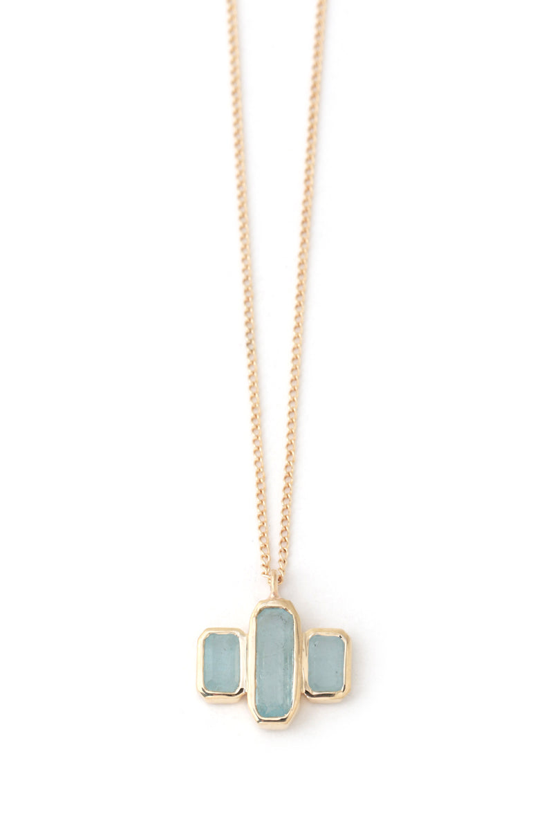 MELISSA JOY MANNING CITYSCAPE TRIPLE AQUAMARINE NECKLACE - 14K GOLD