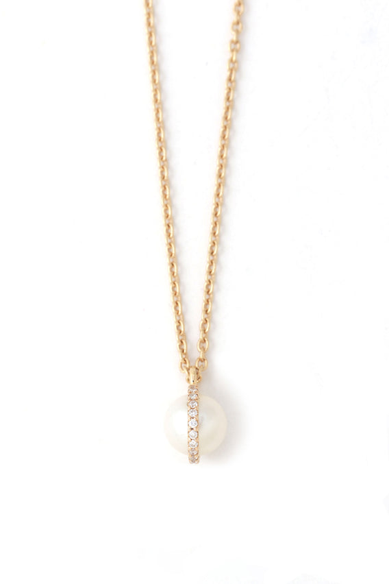 MELISSA JOY MANNING MICROPAVE BEZEL WRAPPED PEARL NECKLACE - 14K GOLD