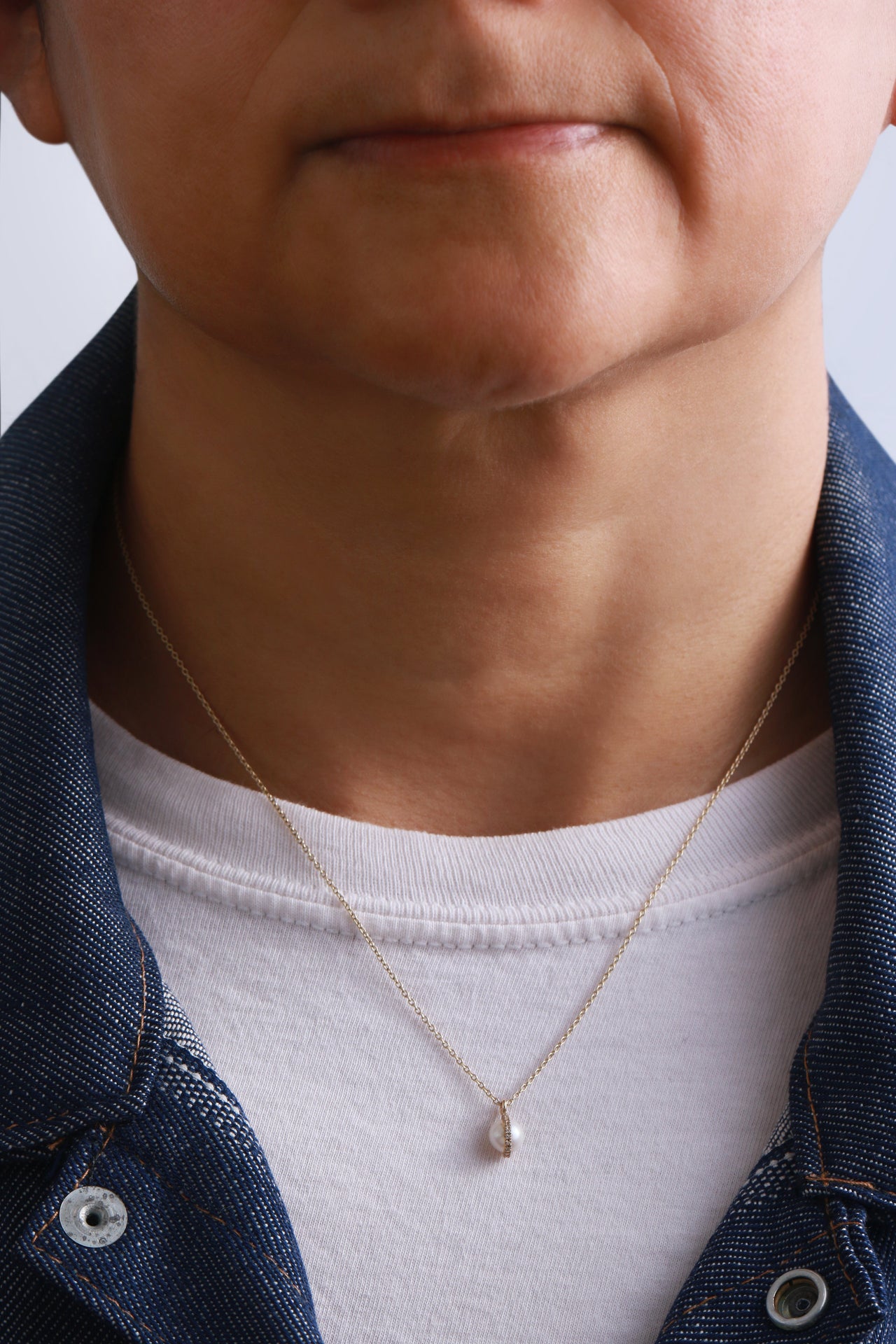 MELISSA JOY MANNING MICROPAVE BEZEL WRAPPED PEARL NECKLACE - 14K GOLD