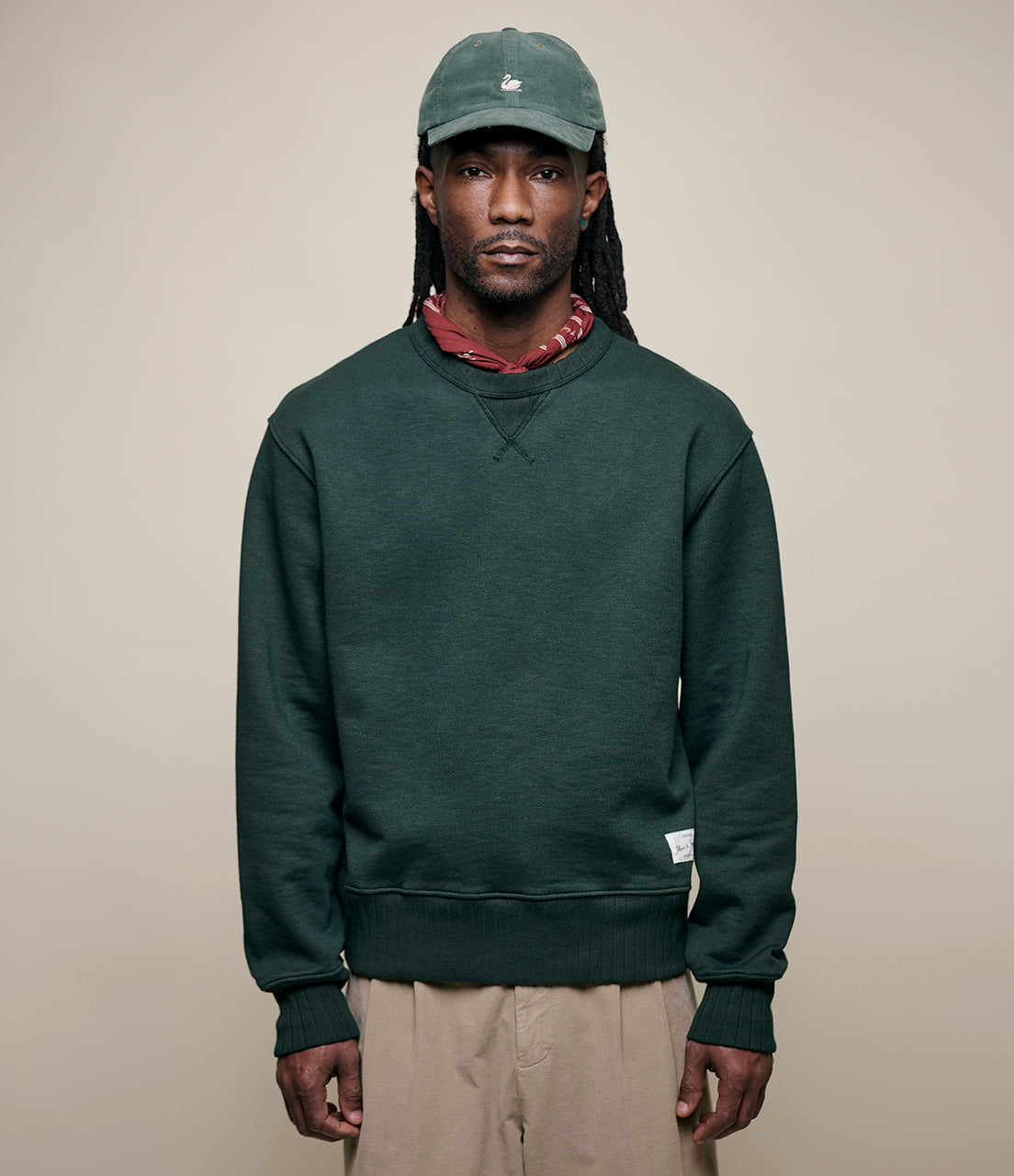 MERZ B SCHWANEN TEXTURED HEAVYWEIGHT RUGGED FLEECE COTTON SWEATSHIRT - FOREST