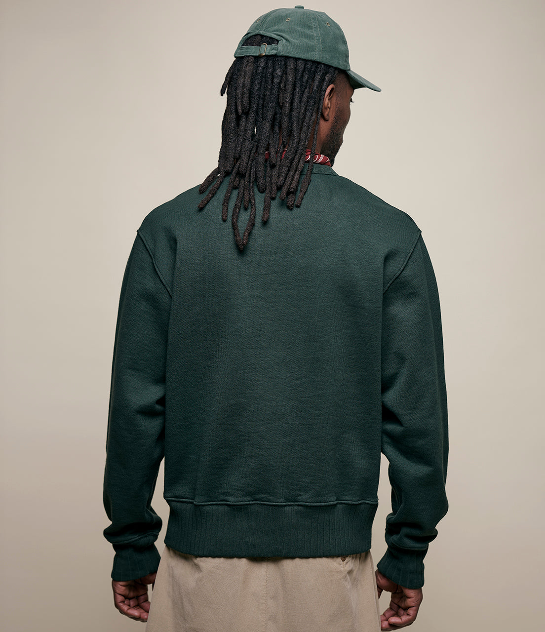 MERZ B SCHWANEN TEXTURED HEAVYWEIGHT RUGGED FLEECE COTTON SWEATSHIRT - FOREST