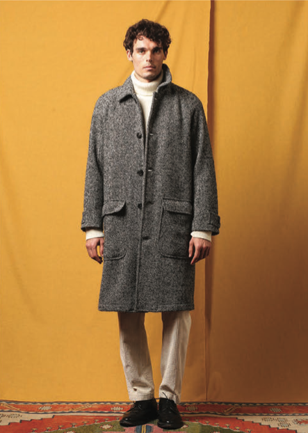 EAST HARBOUR SURPLUS KENT WASHED HERRINGBONE SHETLAND WOOL COAT- BLACK/GREY/WHITE