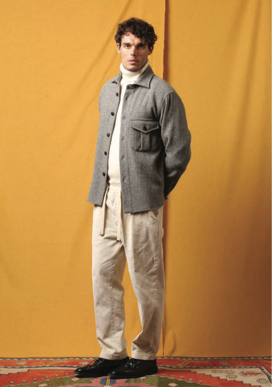 EAST HARBOUR SURPLUS MAURICE WOOL HERRINGBONE OVERSHIRT- LIGHT GREY