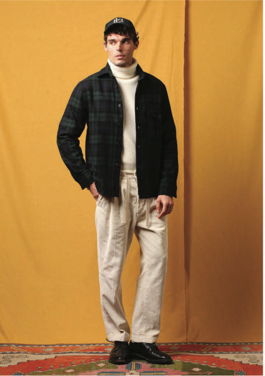 EAST HARBOUR SURPLUS MAURICE BLACK WATCH WOOL OVERSHIRT 836-NAVY/GREEN PLAID