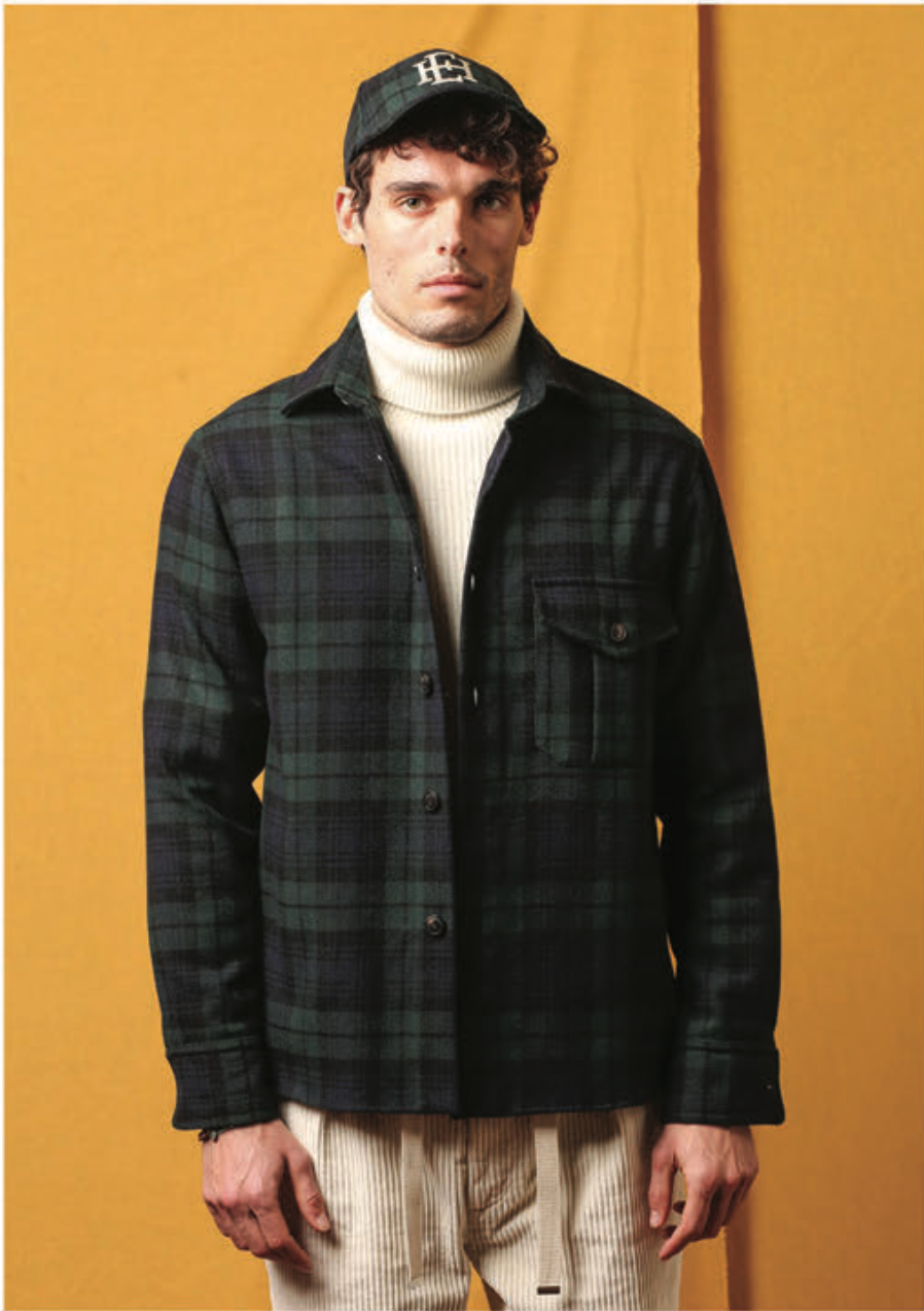 EAST HARBOUR SURPLUS MAURICE BLACK WATCH WOOL OVERSHIRT 836-NAVY/GREEN PLAID