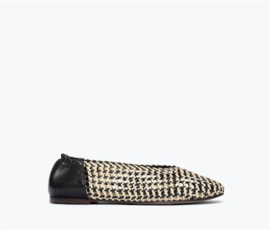 FRĒDA SALVADOR RILEY OPEN WEAVE BALLET FLAT - BLACK/VANILLA WOVEN CALF