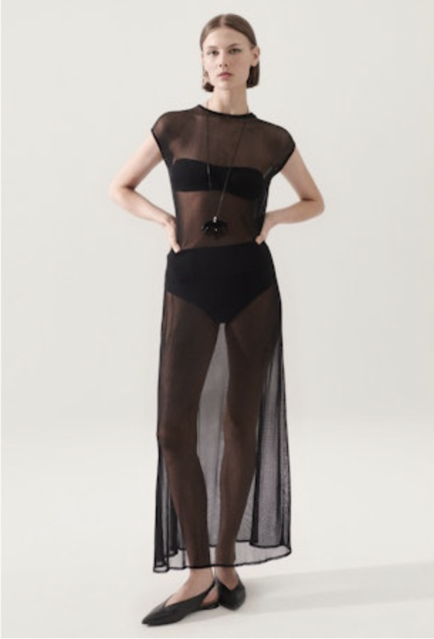 Silk Mesh Dress Black - S