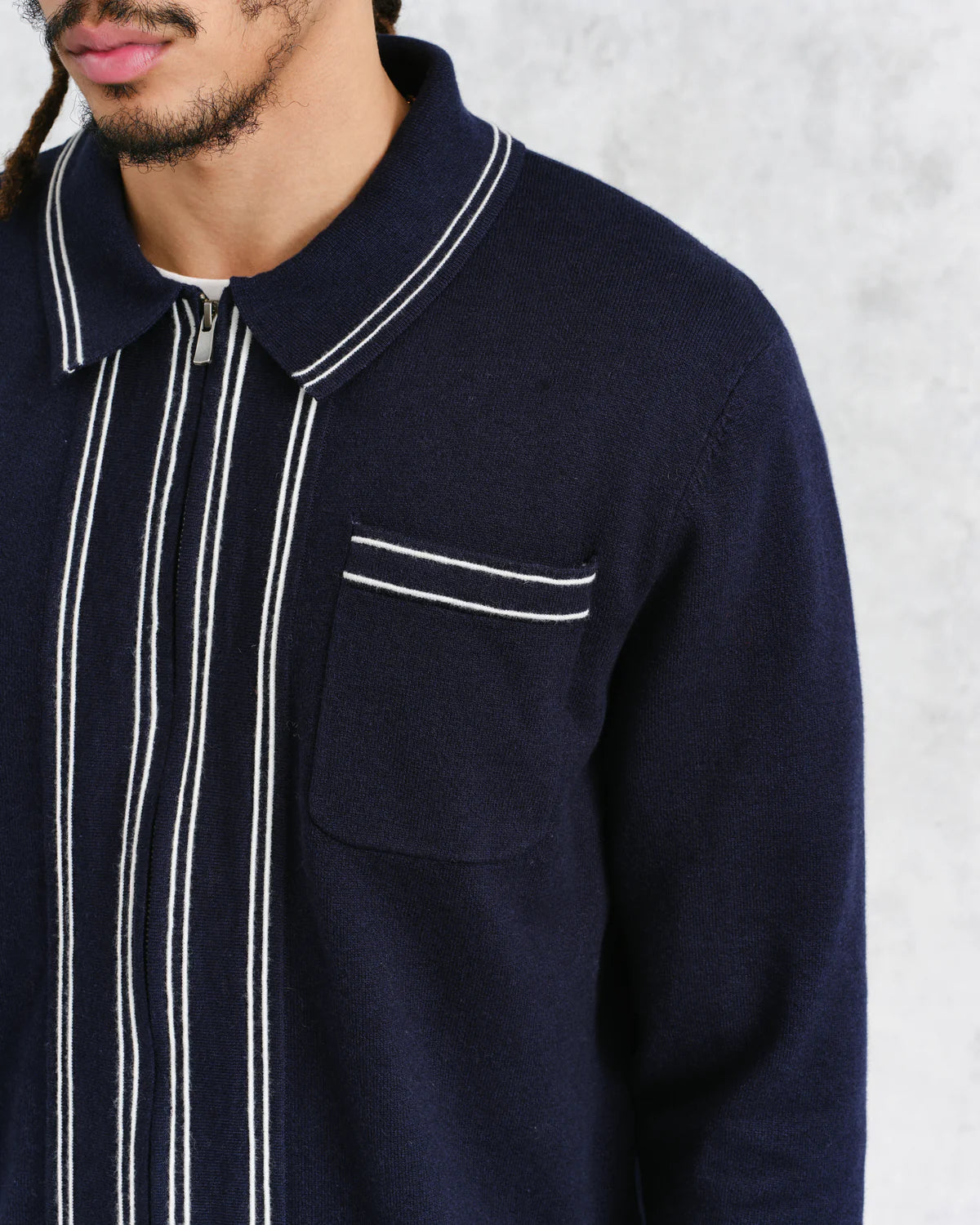 WAX LONDON MILANO STRIPE STITCH AMBLE POLO - NAVY