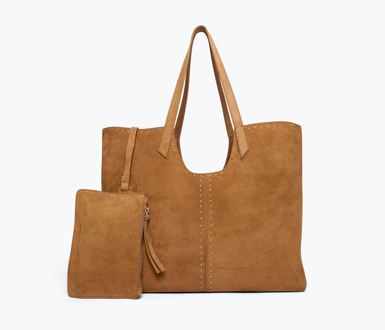 FRĒDA SALVADOR AVERY LARGE SUEDE TOTE - SADDLE SUEDE WITH STUDS