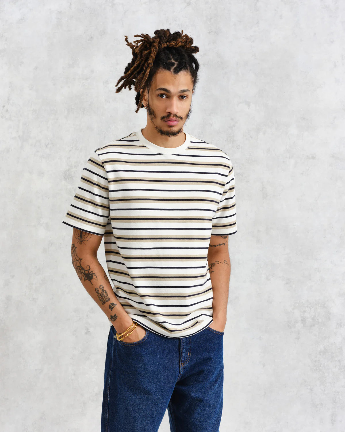 WAX LONDON DEAN STRIPED TEXTURED ORGANIC COTTON SS T-SHIRT - 2 COLORS