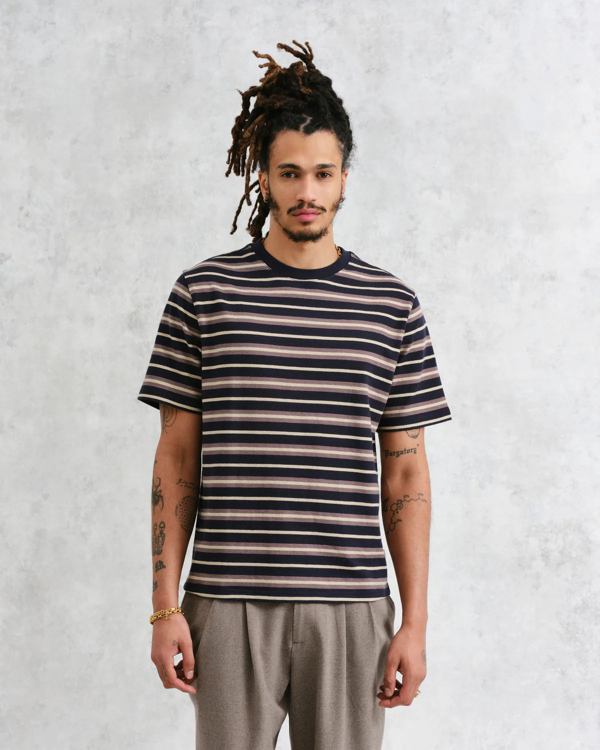 WAX LONDON DEAN STRIPED TEXTURED ORGANIC COTTON SS T-SHIRT - 2 COLORS