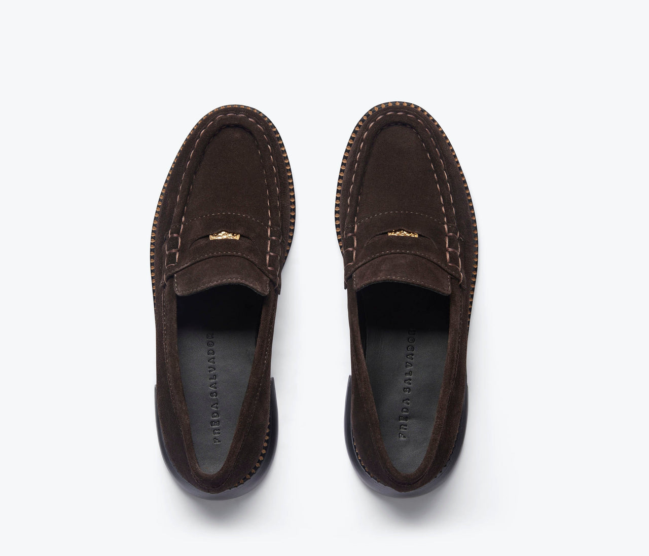 FRĒDA SALVADOR ELBA PENNY LOAFER - ESPRESSO SUEDE WITH HARDWARE