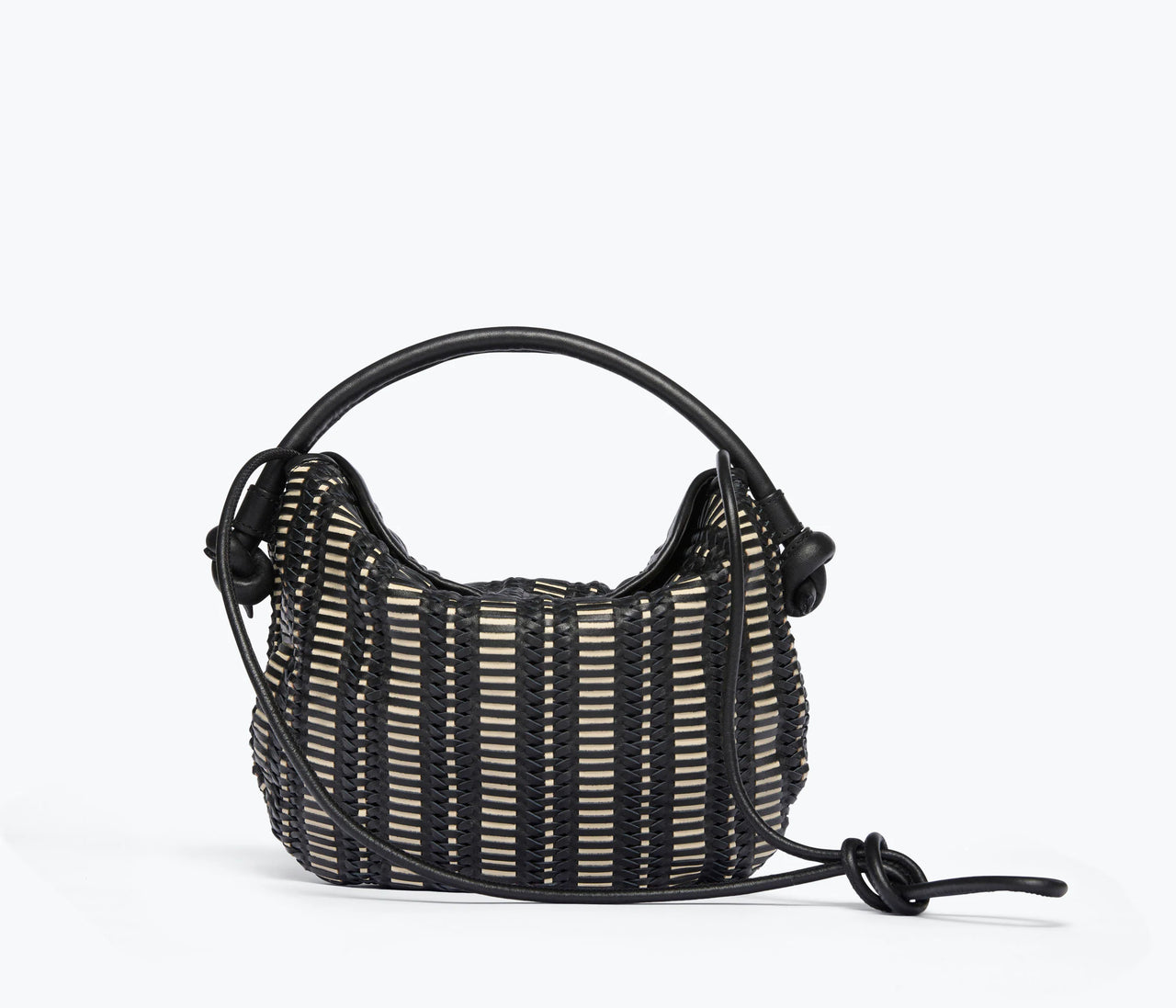 FRĒDA SALVADOR ELIS MINI CRESCENT BAG - BLACK/VANILLA WOVEN CALF