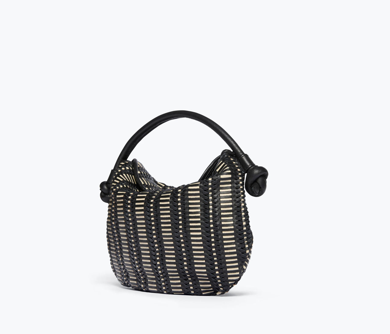 FRĒDA SALVADOR ELIS MINI CRESCENT BAG - BLACK/VANILLA WOVEN CALF