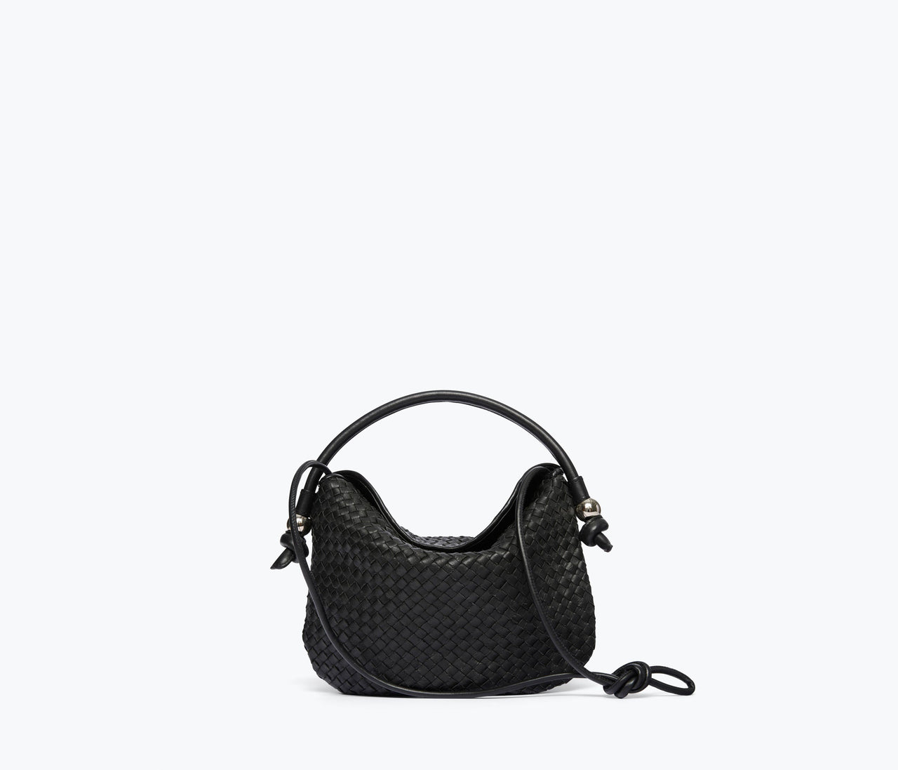 FRĒDA SALVADOR ELIS MINI CRESCENT BAG - BLACK WOVEN CALF