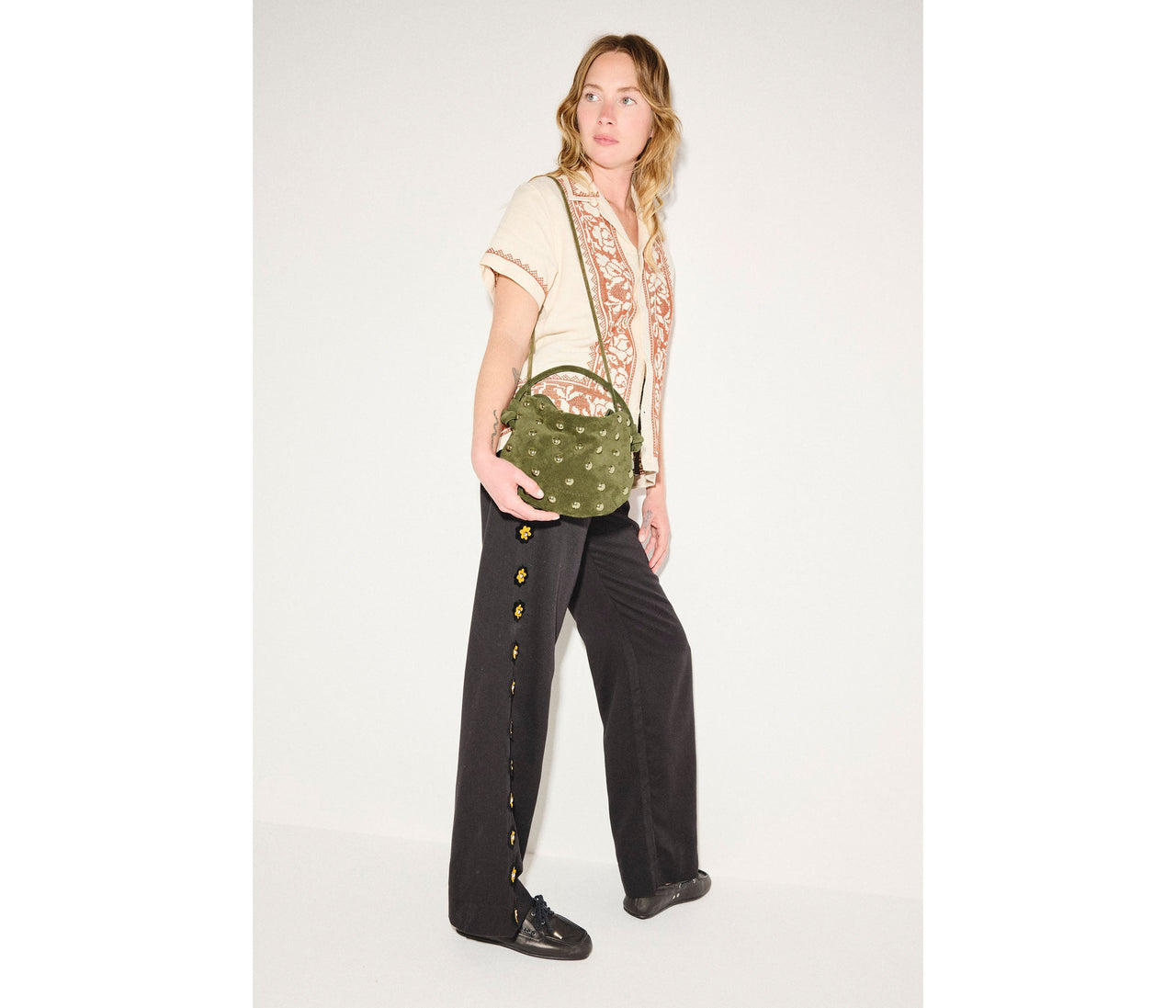 FRĒDA SALVADOR ELIS MINI CRESCENT BAG - OLIVE SUEDE