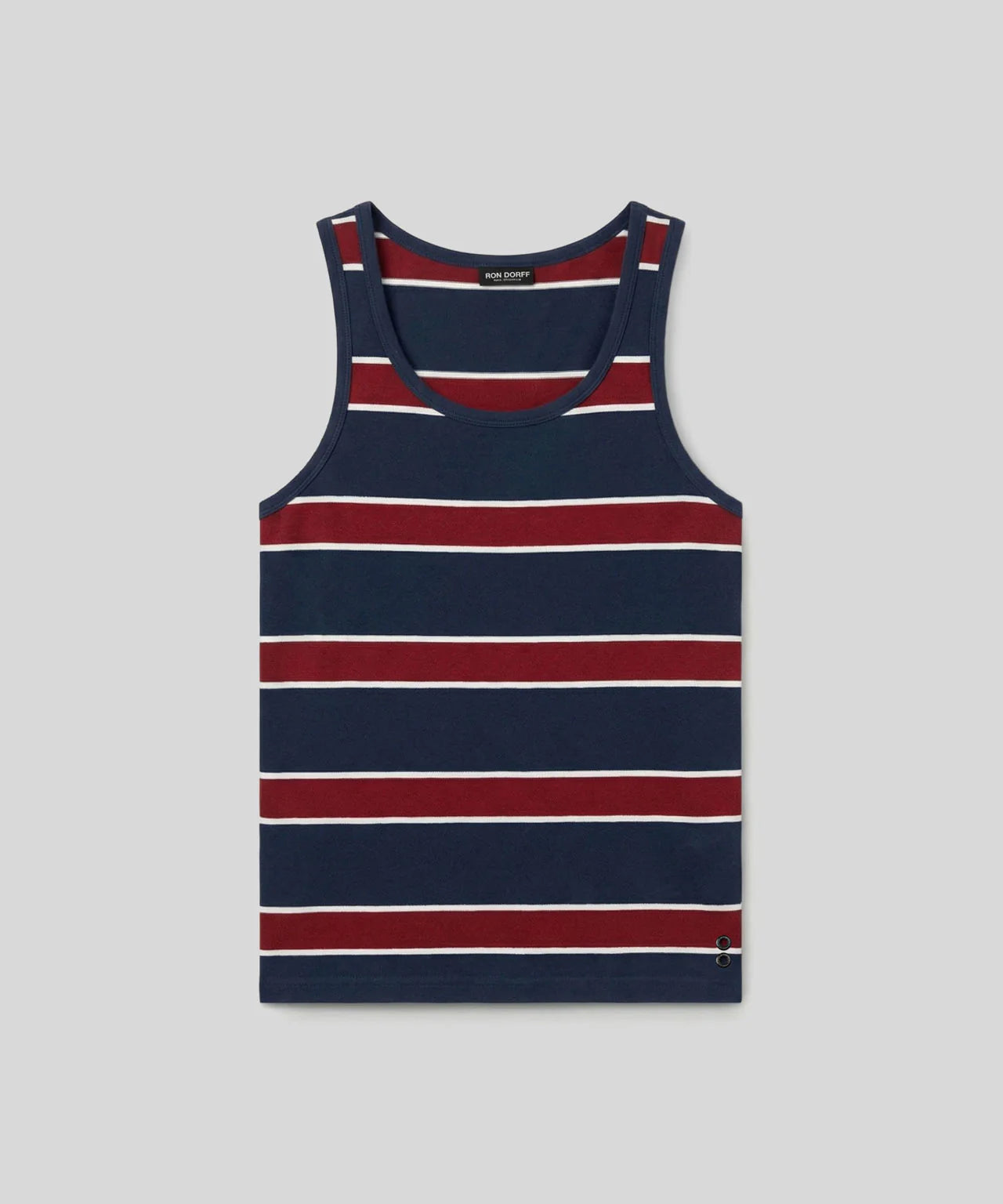 RON DORFF COTTON PIQUE TANK TOP WITH STRIPES - NAVY