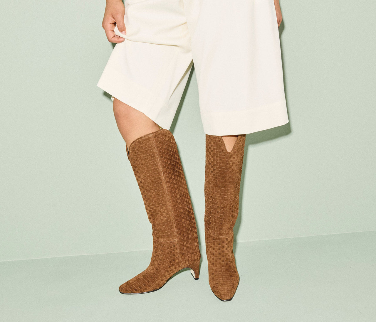 FRĒDA SALVADOR LENNOX TALL BOOT - TOFFEE WOVEN SUEDE