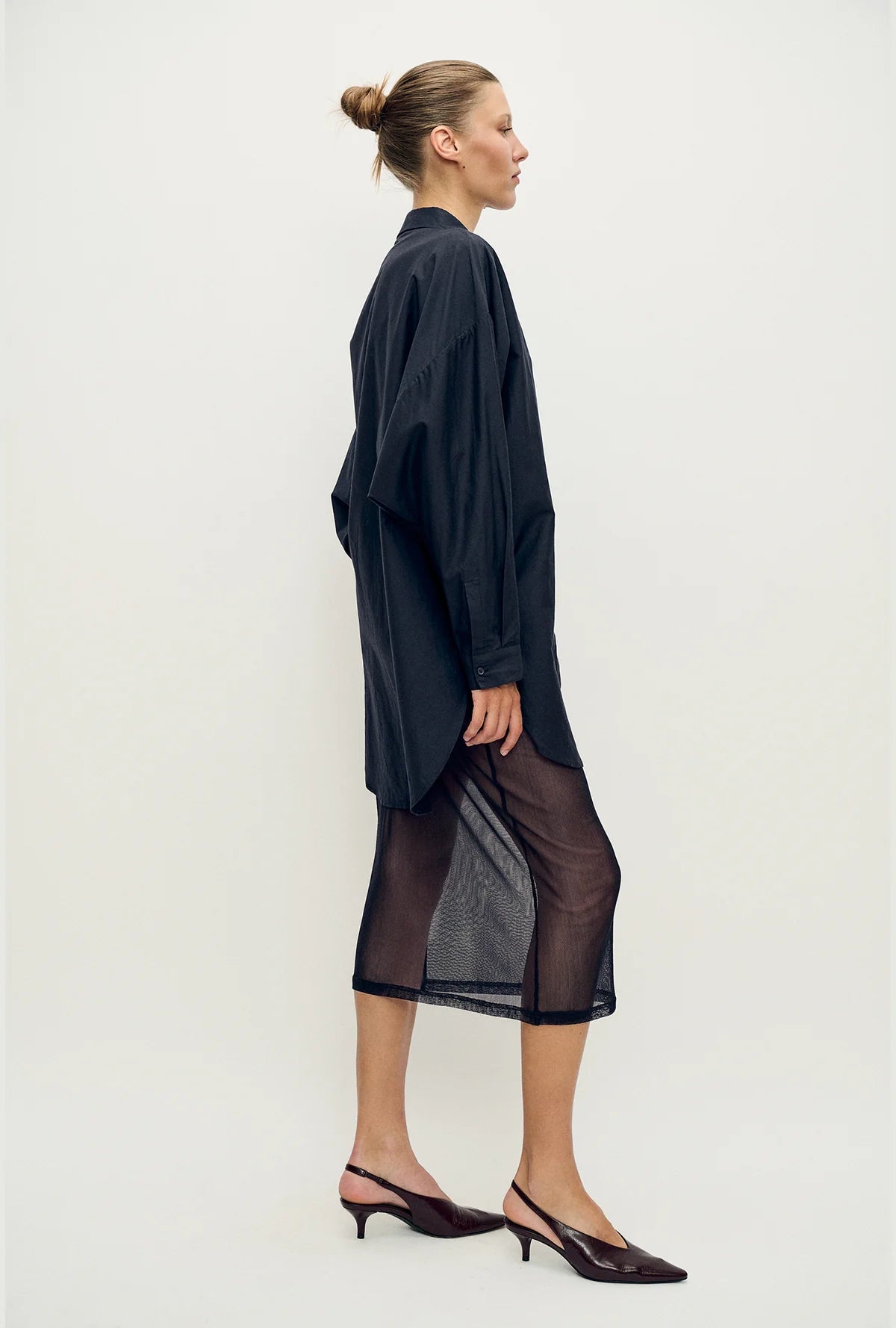 SILK LAUNDRY MESH SKIRT - BLACK